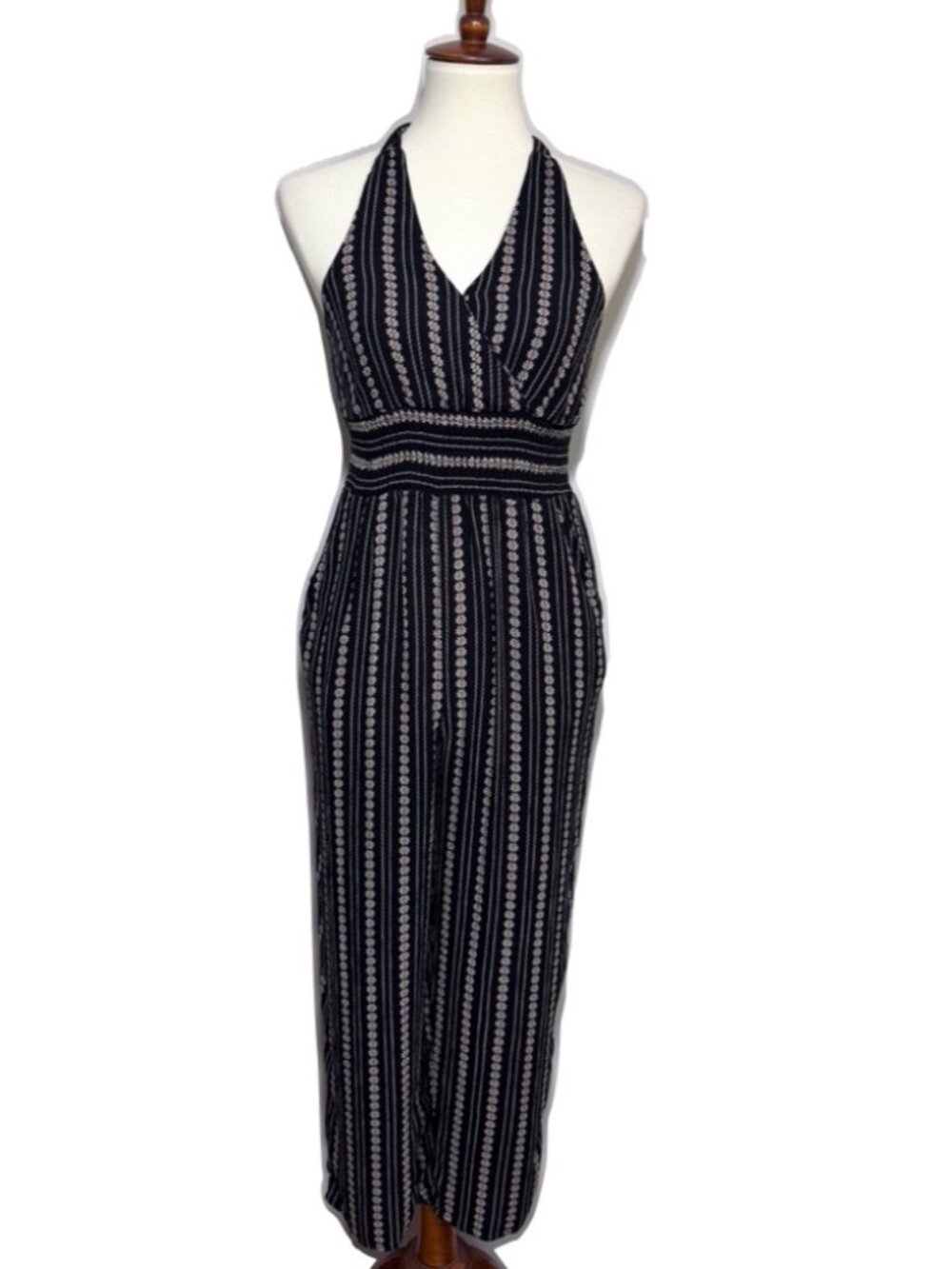 American Eagle Outfitters Black and TanHalter Jumpsuit Size Lg